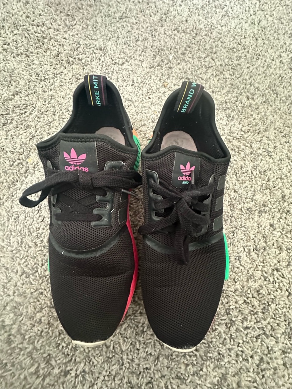 adidas Black Running Sneakers with Pink Logo and Teal Accents